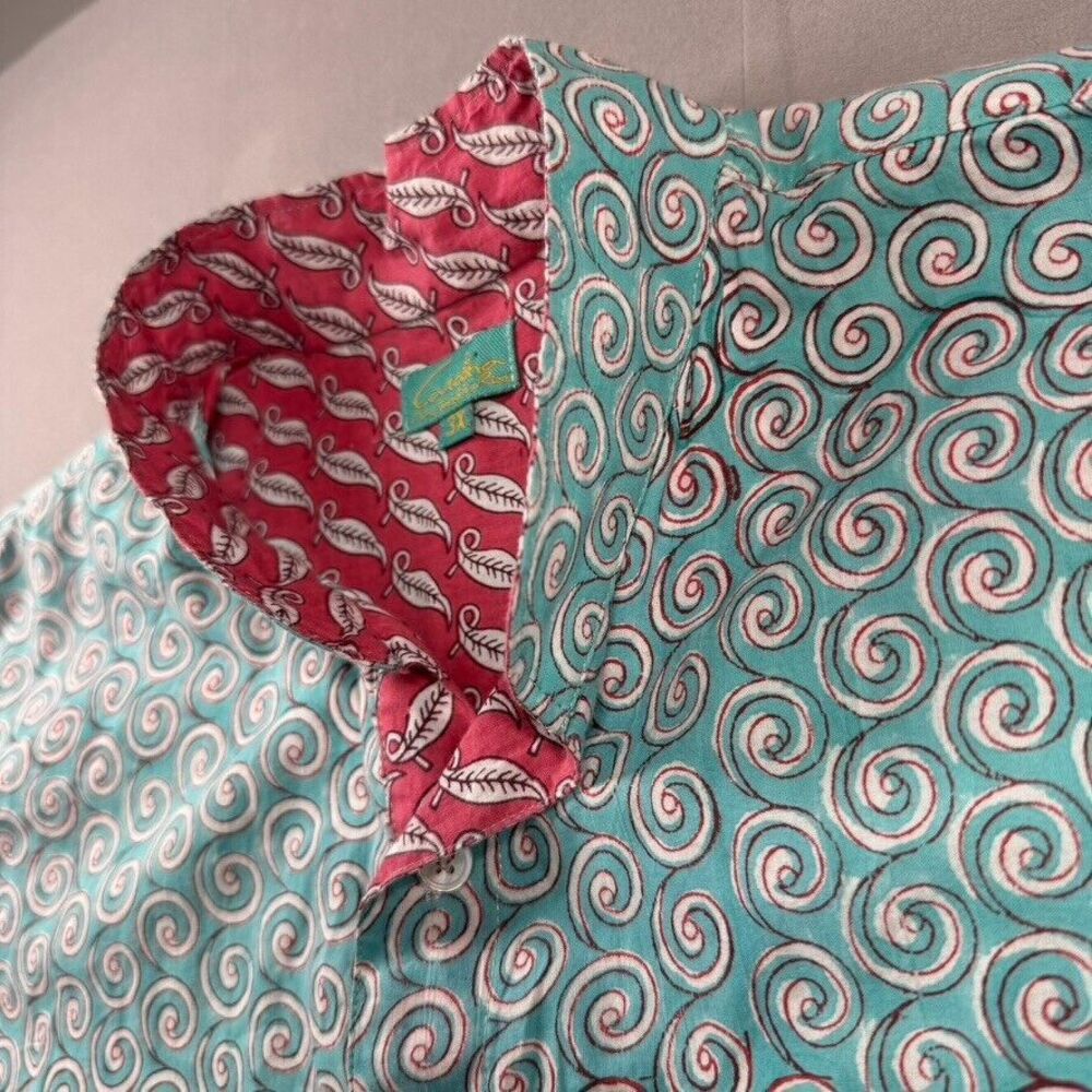 Carolina Martinez De Las Rivas Shirt Womens 3X Geometric Flip Cuff Blue Swirls‎ - Picture 9 of 11